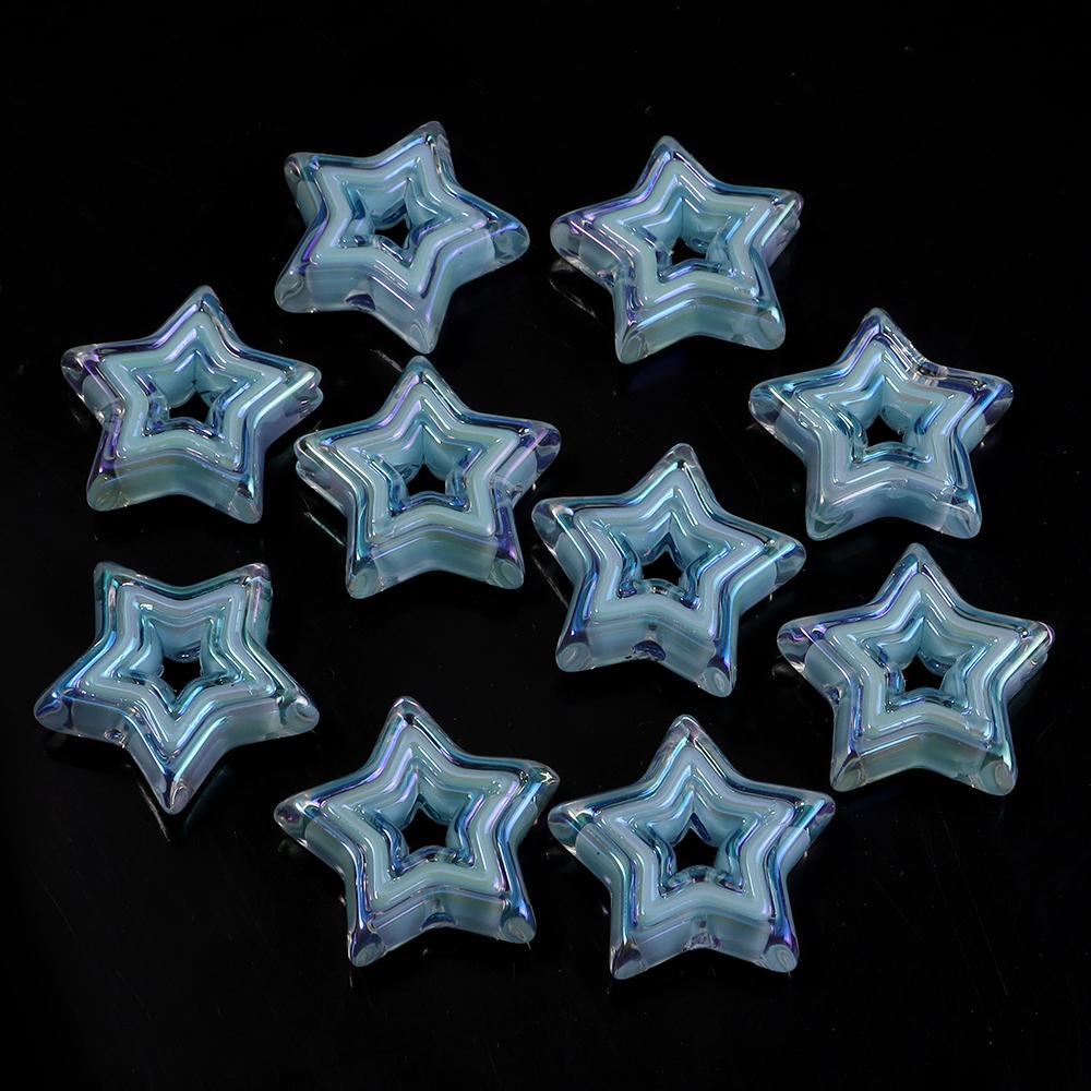10pcs Acrylic Star Beads Plated Color Hollow Loose Spacer Bead For Jewelry Making DIY Necklace Bracelet Phone Key Chain Supplies