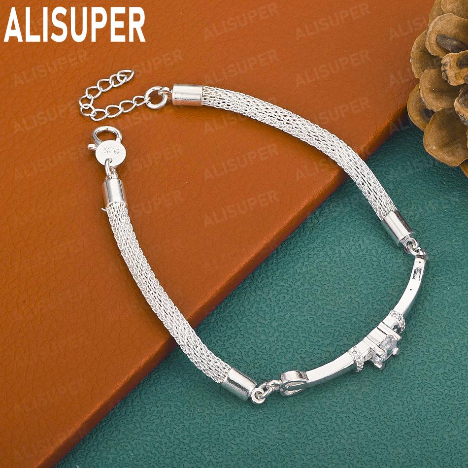 925 Sterling Silver Exquisite Mesh Woven AAA Zircon Bracelet Exquisite Gift Jewelry 20cm
