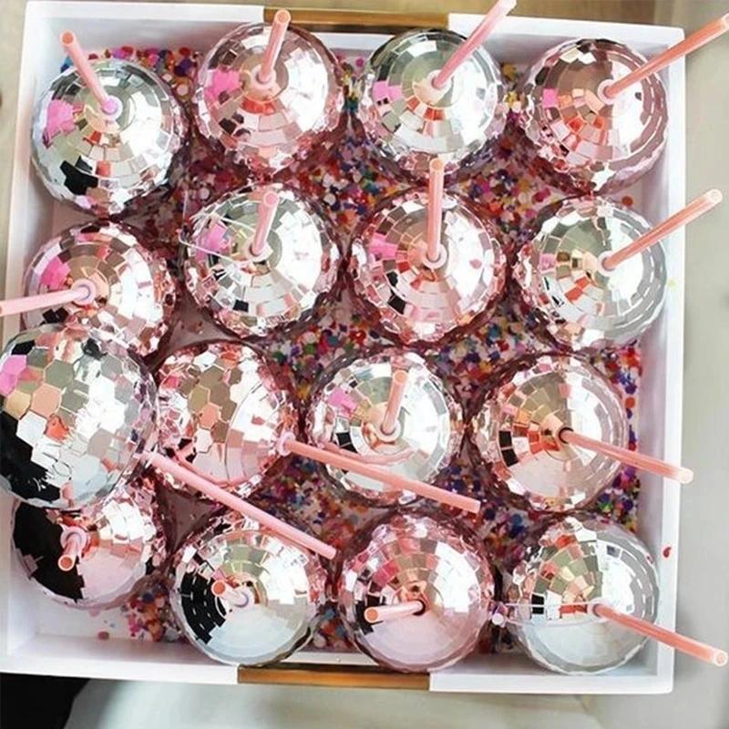 5Pcs Disco Ball Cup with Straw Bachelorette Hen Party Wedding Bridal Shower Supplies Summer Beach Pool Birthday Party Decoration