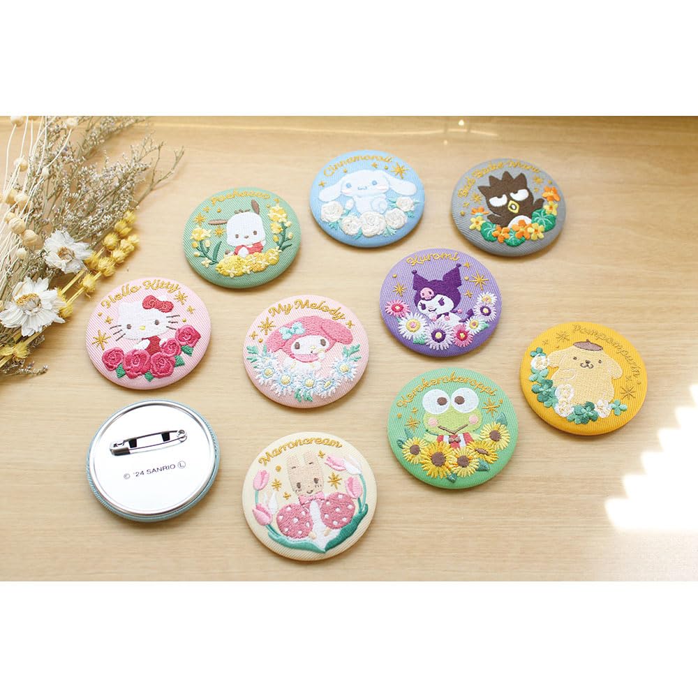 Tees Factory Sanrio Hello Kitty, Kuromi, Hangyodon, Keroppi, Pochacco, Pompompurin Trading Flower Language Embroidered Can Badges SR-5547104SR