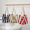 Fashion Canvas Totes Bag Large Capacity Casual Shoulder Bags Simple Stripe Pattern Shopping Daily Use