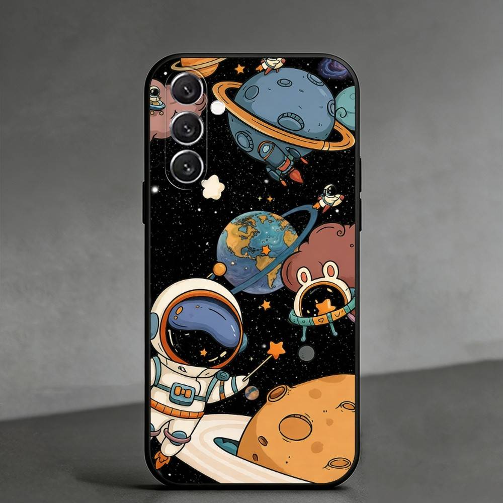 Q-Q Version of Astronaut  Phone Case For Samsung Galaxy A91,80,73,72 ,71,53,52,32 ,31,22,21s,20,Soft Black Case