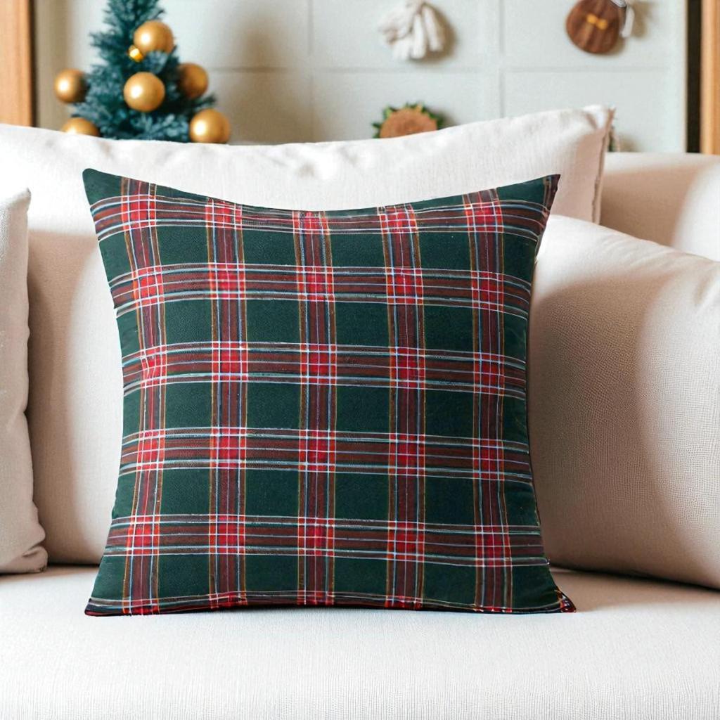 1pc Autumn Christmas Plaid Pillow Covers, Red Checkered Print Decor, Ideal Festive Gift for Home Sofa & Christmas-Themed Decor