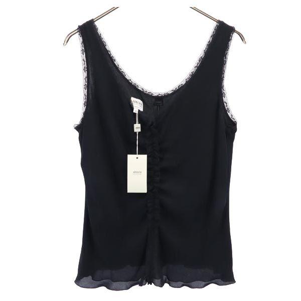 Armani Collezioni Silk Tank Top 44 Black Series Cut and Sew Back Zip Women Used