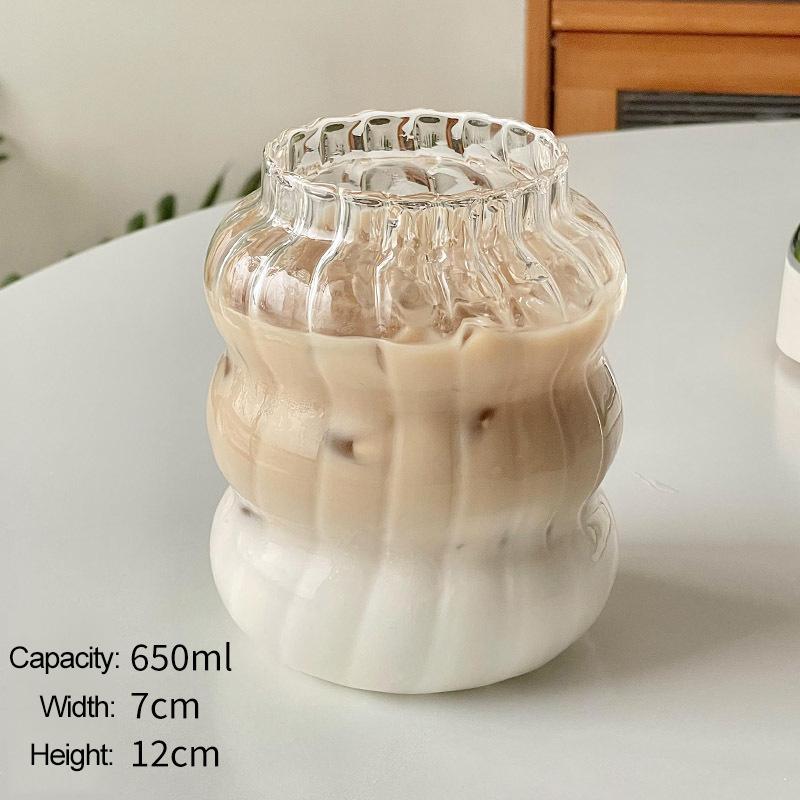 

Стеклянная чашка Ins, термостойкий стакан, посуда для напитков, прозрачная кружка для чая, сока, молока, кофе, домашние стаканы для воды, кружка в полоску 410/650/530 мл 650ml