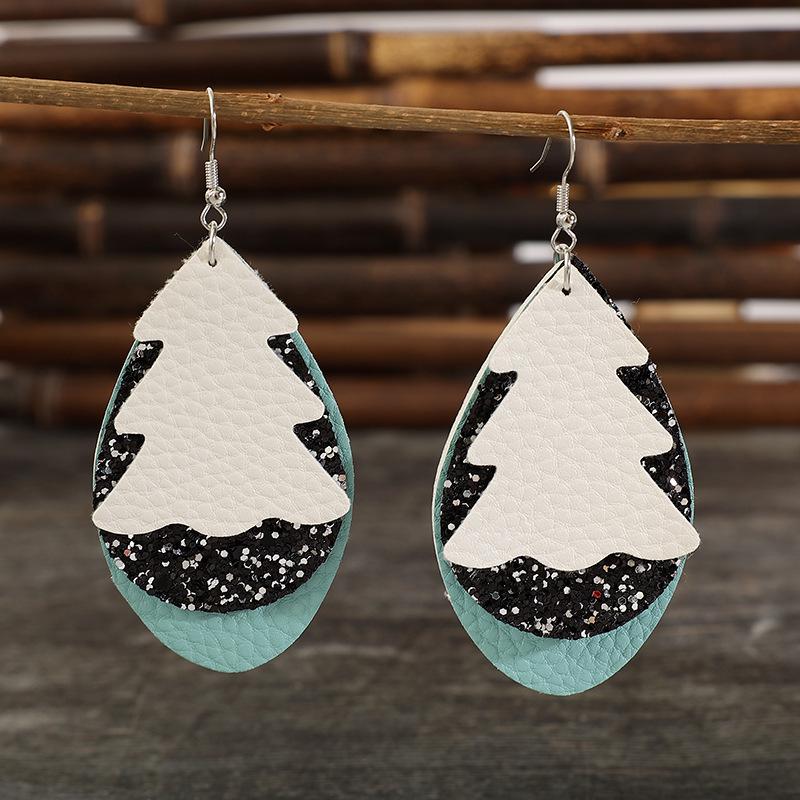 Teardrop Multicolor Leather Christmas Tree Earrings - Retro Style