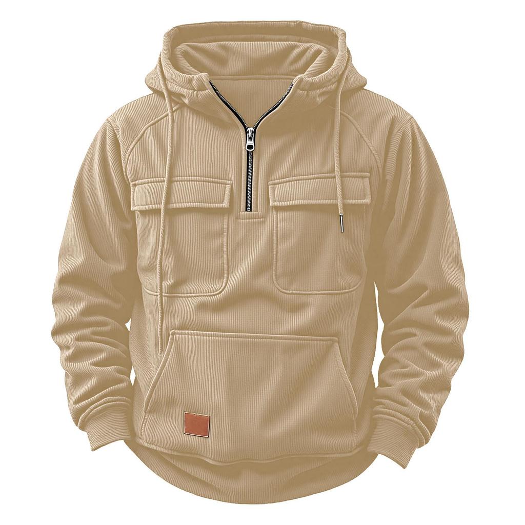 Men's Casual Multi-Pocket Zipper Hoodie - European Style for Autumn/Winter 2025