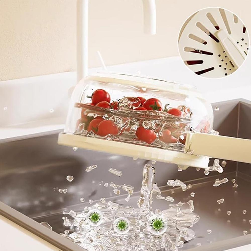 Foldable Colander with Lockable Lid and Portable Handle for Kitchen and Fridge