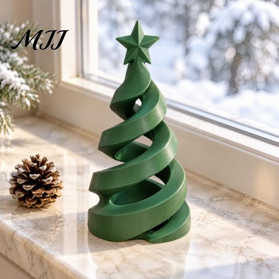 Festive PLA Plastic Art 3D Printed Christmas Tree Candle Holder, Spiral Small Shaped Compact Desktop Holiday Figurine Tealight Stand, Dining
