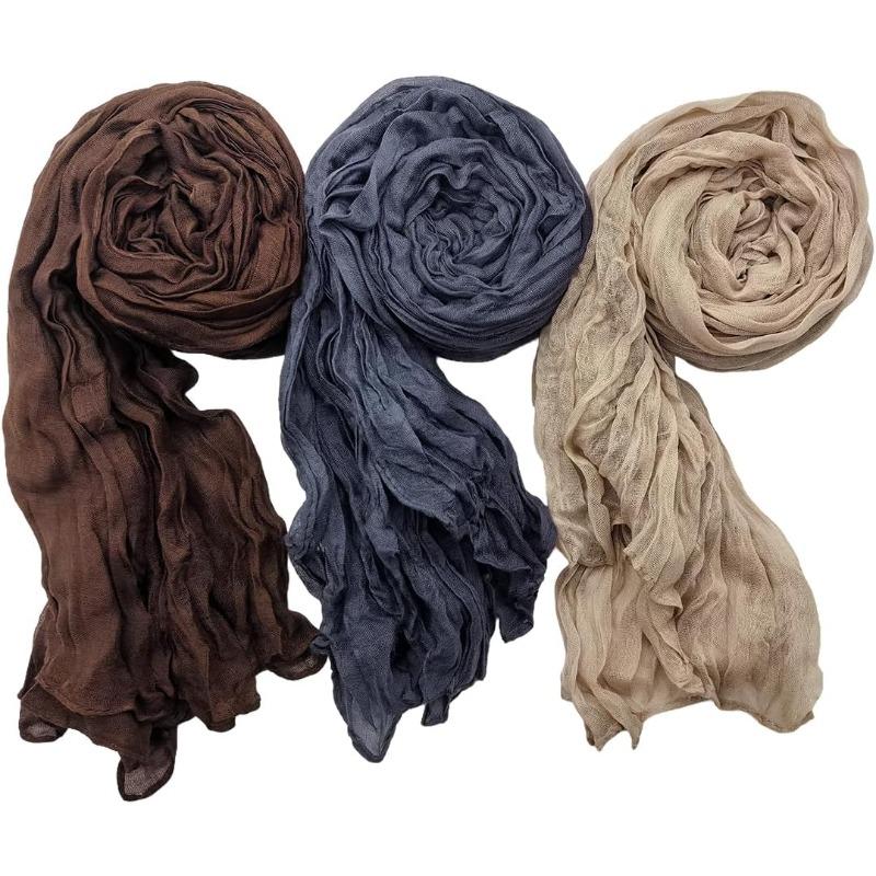 2Packs Women Hemp Shawl Wrap Long Head Neck Scarf,Linen Scarf Textur Scarf Hemp Shawl Windproof,warm,stylish Color-blocked Scarf