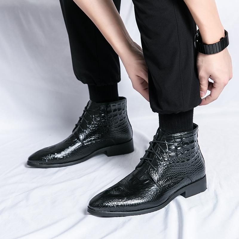 Crocodile Pattern Black Luxury Brand Men High Top Shoes Big Size Business Moccasins Italian Casual Men Leather Men Driving Shoes