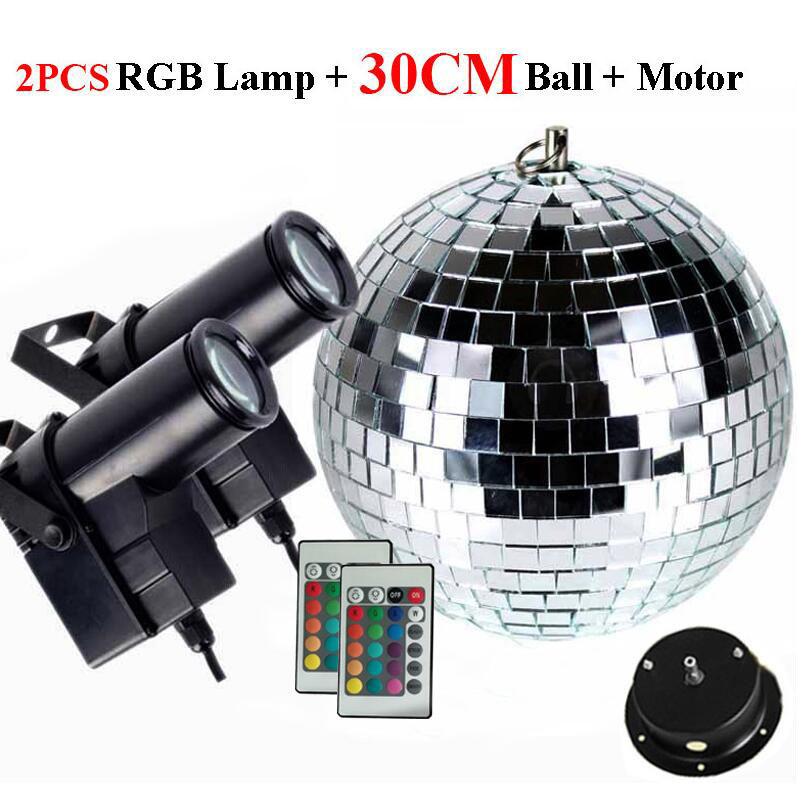 Disco Ball with Motor 8/10/12" Hanging Mirror Ball Rotating Motor with RGB Pinspot Lamps for Club Disco Party Wedding Decor