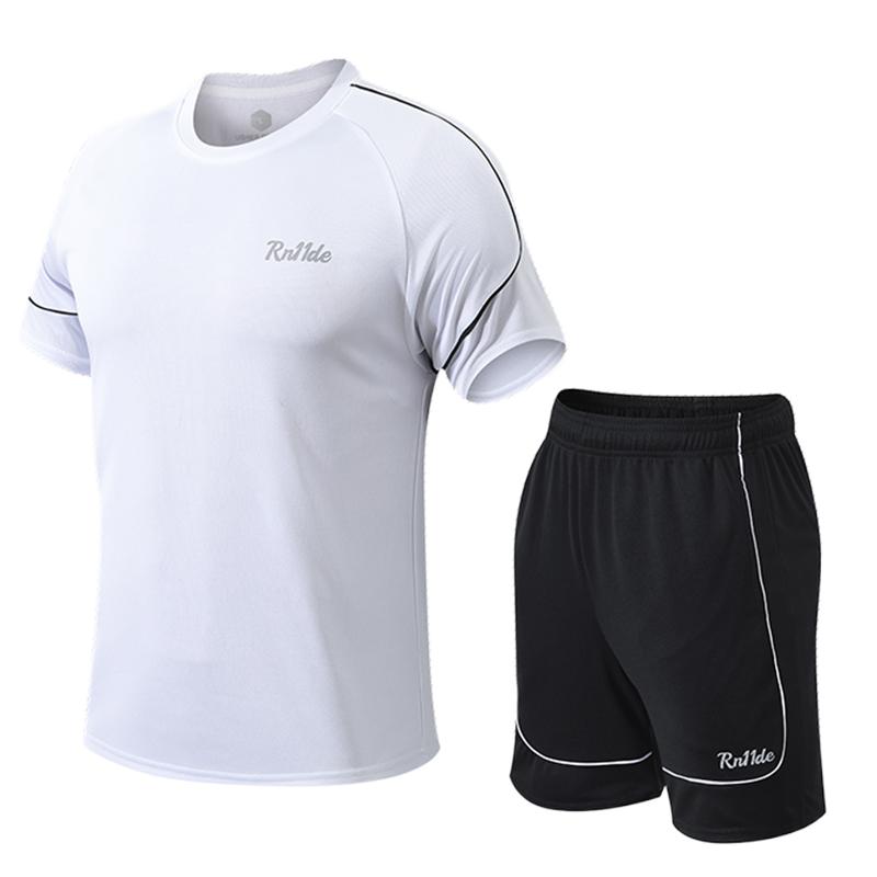 2pcs Set Sports Jersey Basketball Uniform for Men Breathable Short Sleeve Outdoor Football Uniforms Gym Suit Running Dry Fit