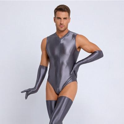 Bodystocking de satén liso para mujer, una pieza, tanga, cremallera bidireccional, entrepierna abierta, mallas elásticas, brillante como el aceite, moldeador de yoga, leotardo de sirvienta