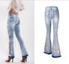 Size S-4XL Elastic Flower Embroidered Flare Jeans