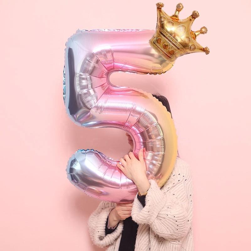 2pcs 32inch Aluminum Foil Gradient Number Balloons 12Inch Crown Balloon Birthday Wedding Party Decoration