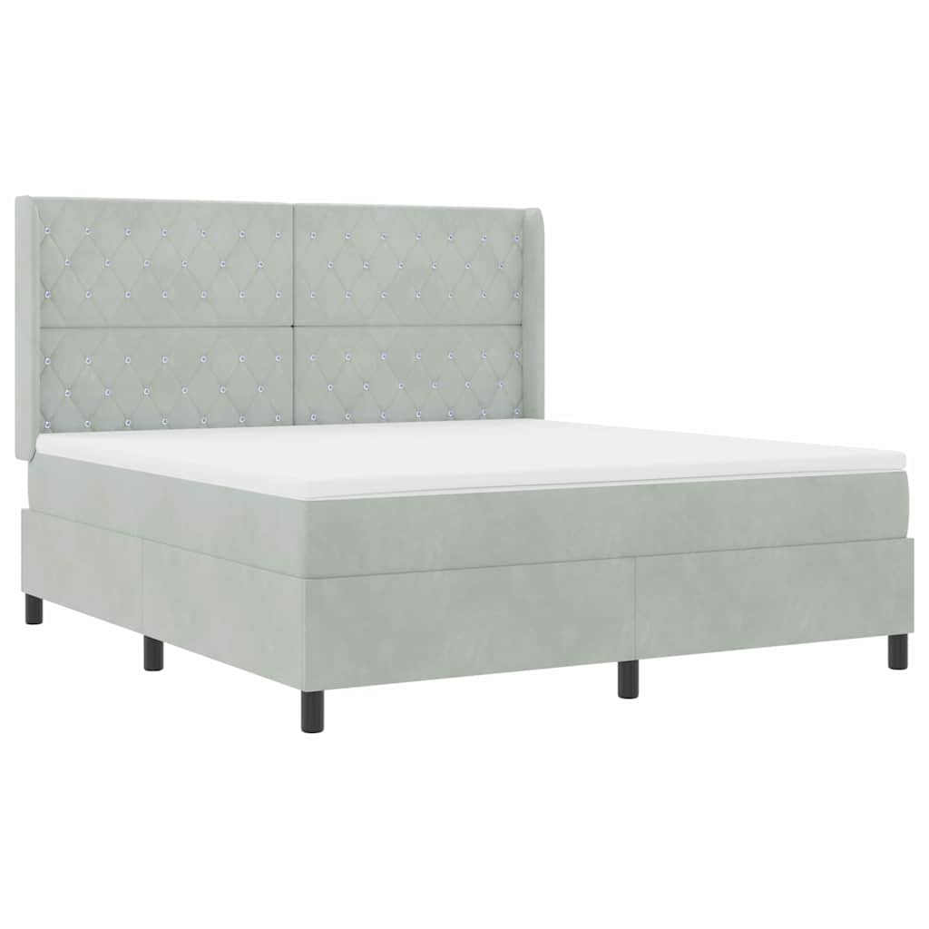 Box Spring Bed with Mattress Light Gray 180 X 200 Cm Velvet