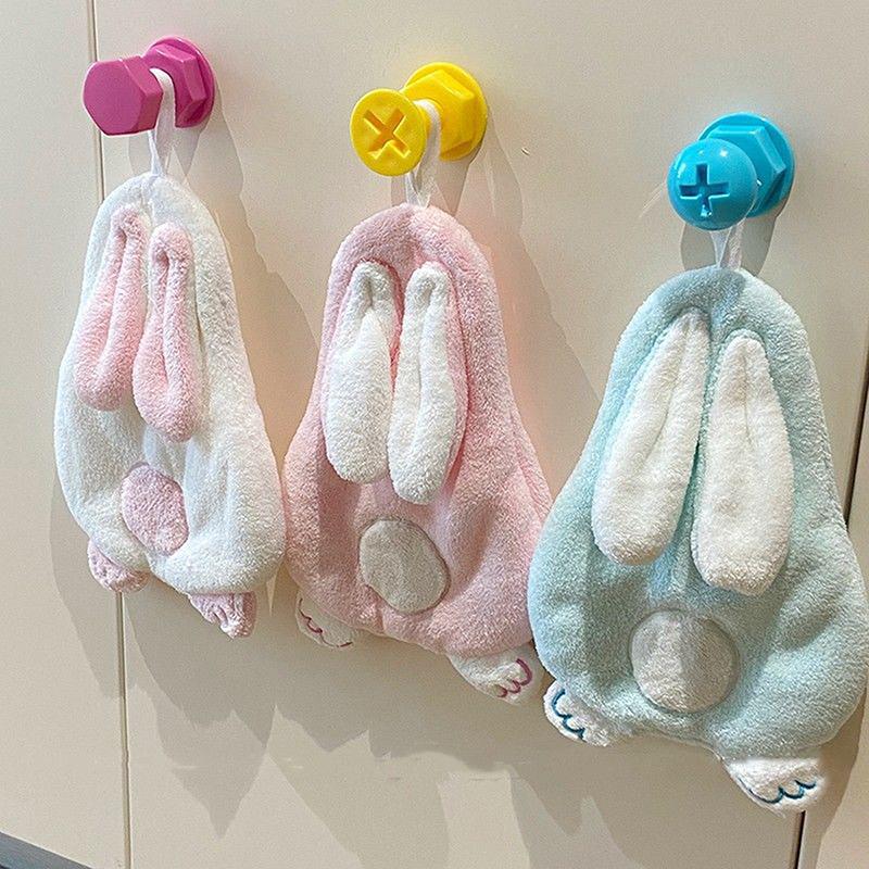 1Pc Rabbit Shape Children'S Hand Towel With Hanging Loop Coral Fleece Absorbent Towel Soft Quick-Drying Bathroom Towel For Home