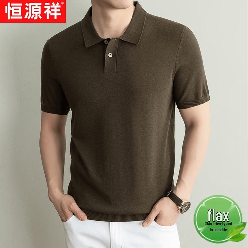 Hengyuanxiang Men s Linen Blend Short Sleeve Polo Shirt 2XL