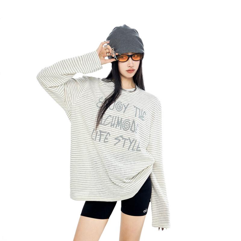 ICH MODE Women s Striped Retro Long Sleeve Sun Protection T-shirt S