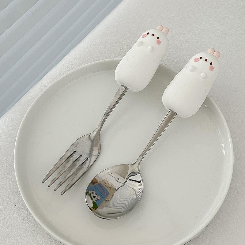 Cute Cartoon 304 Stainless Steel Children's Spoon & Fork Set - Anti-Fall & Durable Baby Tableware