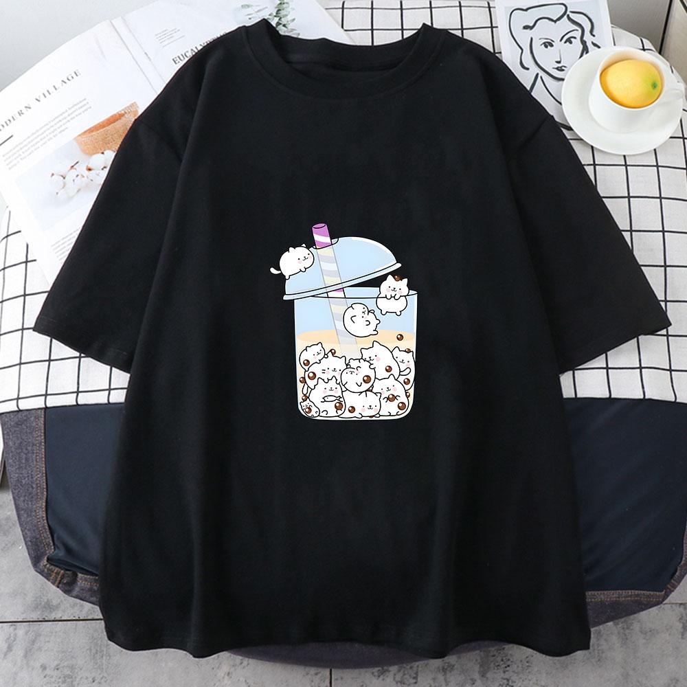 

Футболка з принтом Bubble Boba Milk Tea Жіночий модний одяг Повсякденна блуза Y2k 90-х Жіноча жінка з коротким рукавом високої якості 4XL