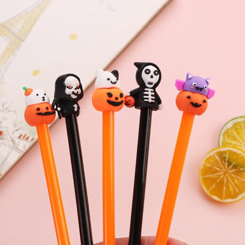 5Pcs Halloween Cartoon Gel Pen, 0.5MM Needle Tip, Quick Drying, Write Smoothly for Student Adult Noting Journaling