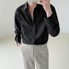 Lapel Long Sleeve Single-breasted Patch Pocket Draped Men Shirt Slim Fit Solid Color Business Dress Shirt Top