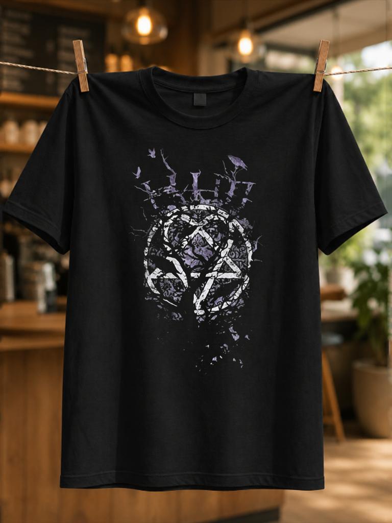Him Cracked Heartagram Stered Purple Gothic Symbol With Texture Dark Rounisexce And Rock Style Unisex Unisex All Tshirt