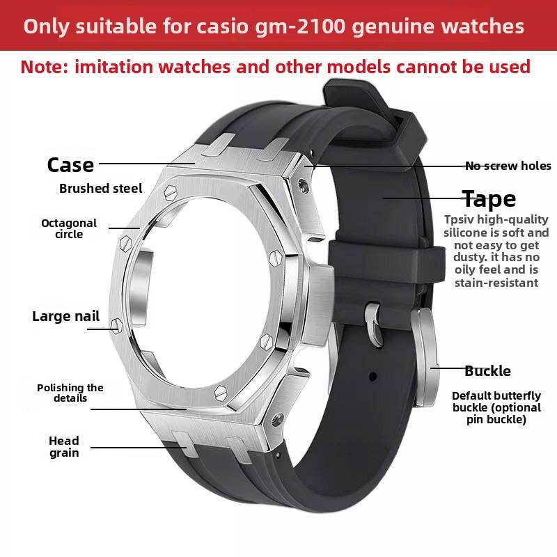 GM2100 Upgrade Stahlgehäuse & Armband Mod Kit Für Casio 5611 GM-2100 GBM-2100 Modifiziertes Fluorkautschukband Metalllünette Ersatzteile
