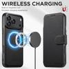 iPhone17ProMax Magnetic Leather Flip Case with Card Slot and Wireless Charging Stand