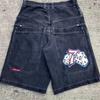 Shorts en jean Y2K Homme Coupe ample Hip Hop Streetwear Avec Imprimé Graphique Rétro Pantalon Cinq-Quarts en Coton Noir