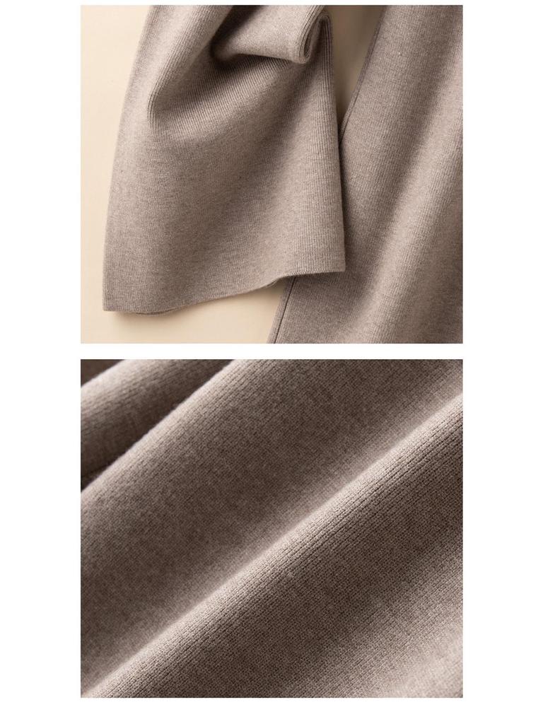 Women's White Wool Knit Wide-Leg Elastic High-Waist Floor-Length Pants — Autumn/Winter Drapey, Loose-Fit, Versatile, Straight-Leg Pants