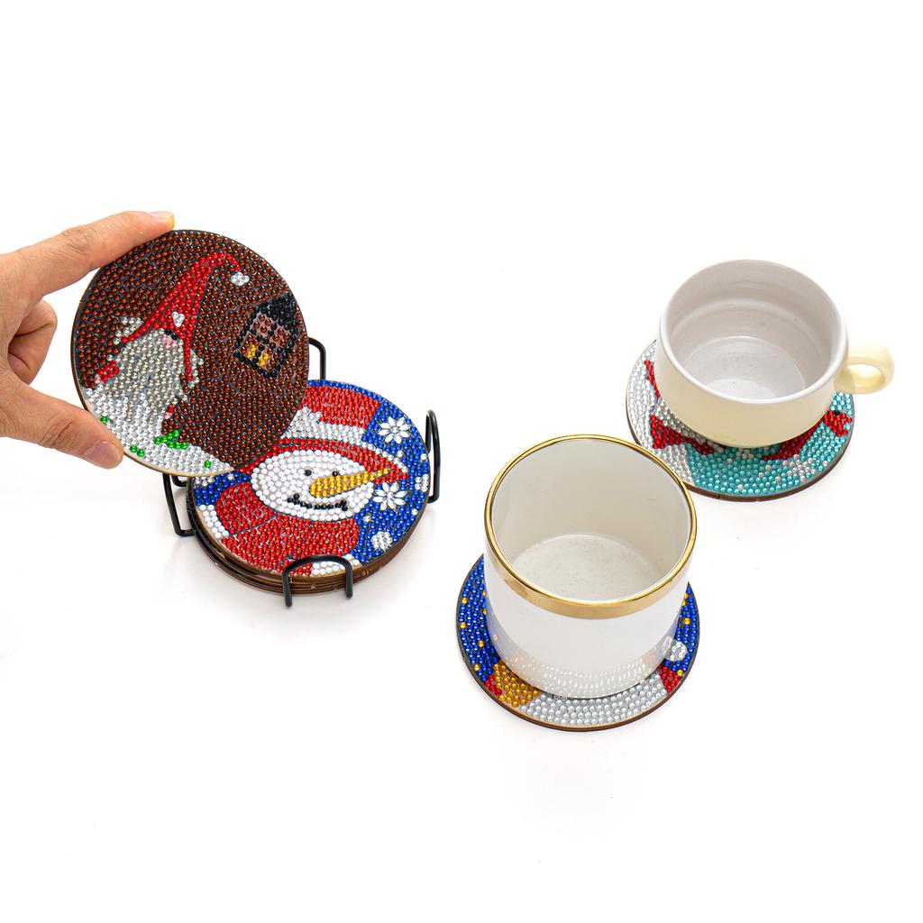 DIY Diamond Paint Christmas Coasters Pack of 6 Ceramic Drink Glass Cup Cushion Non-slip Table DIY