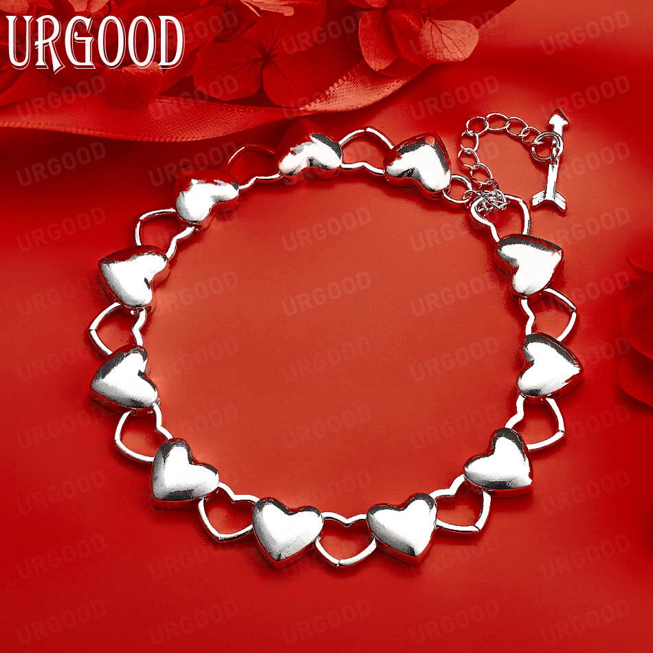 925 Sterling Silver Heart Fashion Bracelet Gift Jewelry