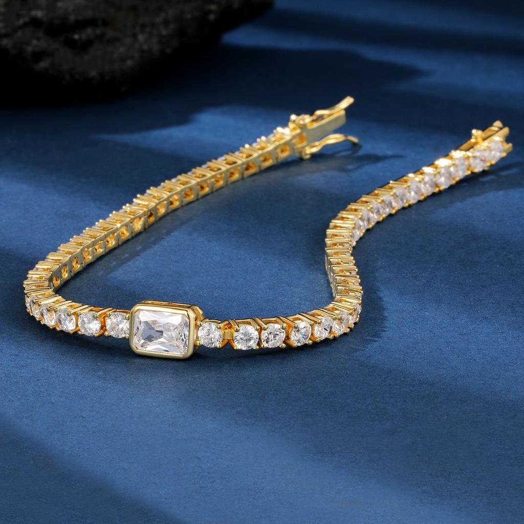 A 3mm Copper Inlaid Zircon Bracelet, Gold White Gold Tennis Bracelet, Popular and Fashionable