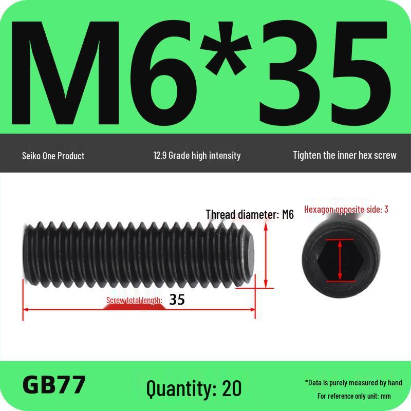 Class 12.9 Inner Hex Flat Head Headless Grub Screw M3-M12