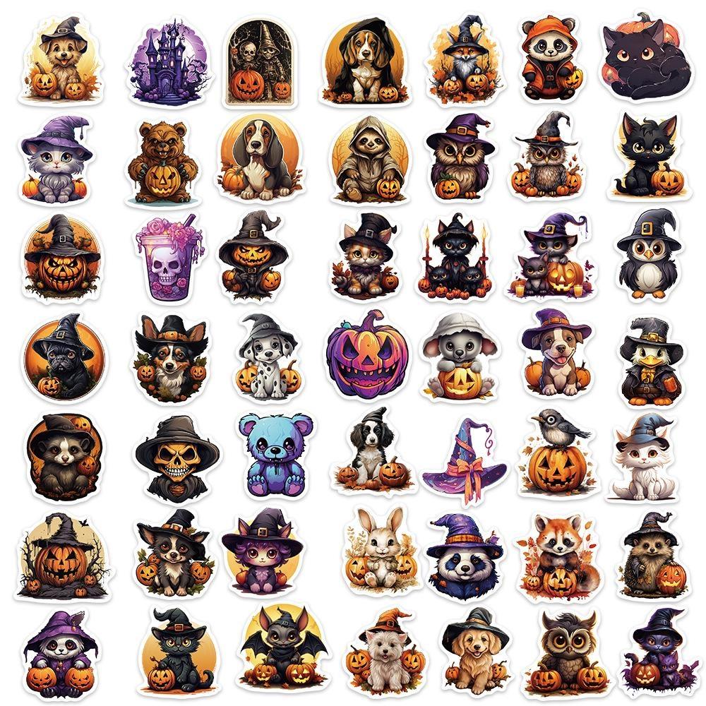 10/50Pcs Cartoon Halloween Stickers Halloween Animals Jack O Lantern Graffiti Stickers for DIY Luggage Laptop Skateboard Motorcycle Bicycle Stickers