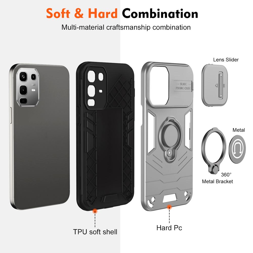KEYSION Shockproof Case for Infinix Note 50 Pro 4G Slide Camera Protection Ring Stand Phone Cover for Infinix Note 50X 5G 50S 5G