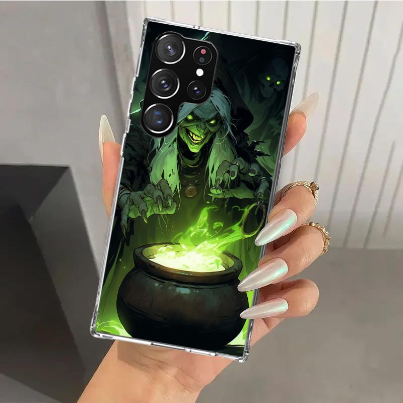 Halloween Moon Witch Horror Phone Case for Samsung Galaxy S26 S24 S23 Ultra S25 Edge S22 S21 Plus S20 FE + Soft Print Shell Fund