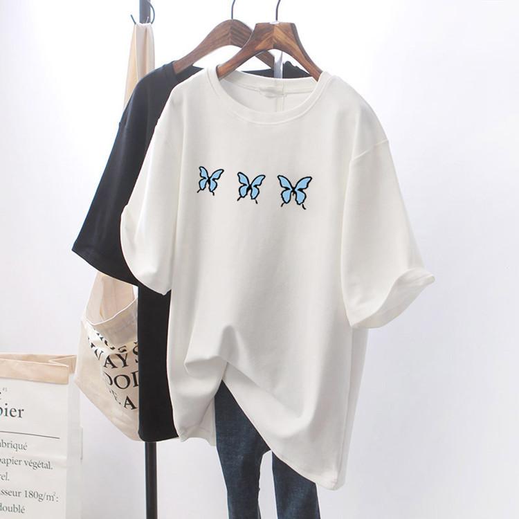 Pure White T-shirt Women's Loose Short-sleeved Pure Cotton T-shirt Medium and Long Large Size Summer Women's New Models