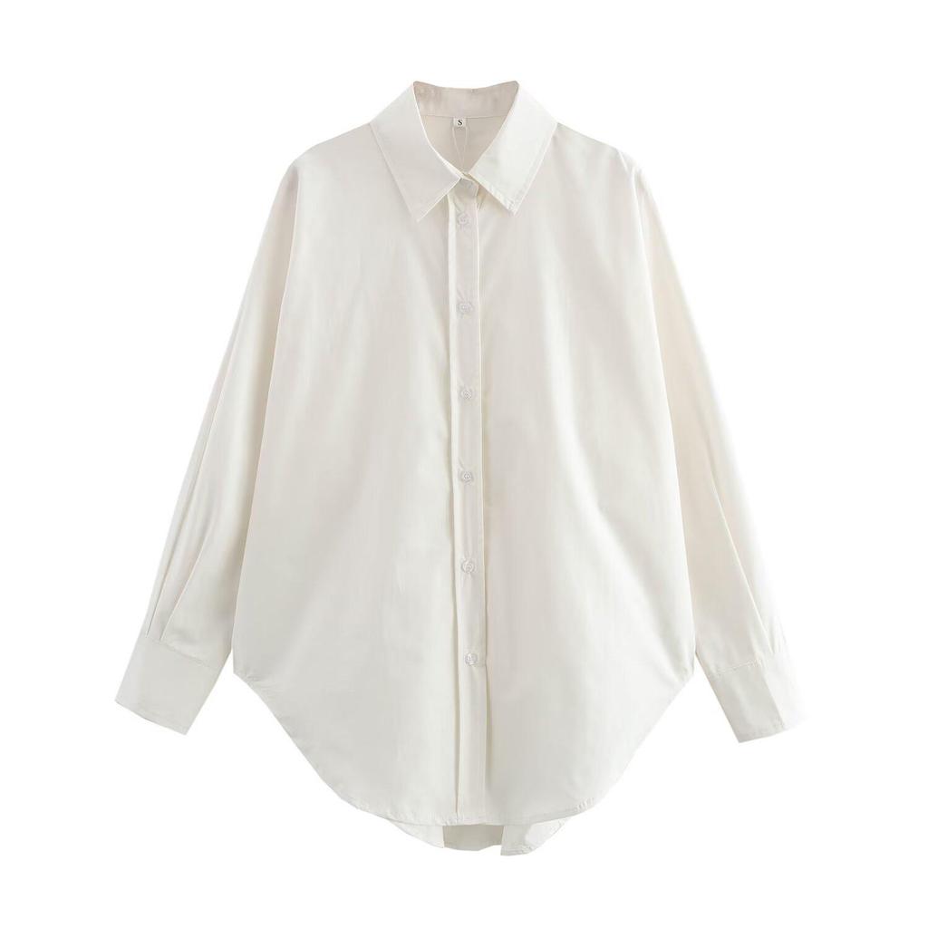 2025 Spring Women's European & American Style Casual Loose Long-Sleeve Cotton Shirt with Turn-Down Collar