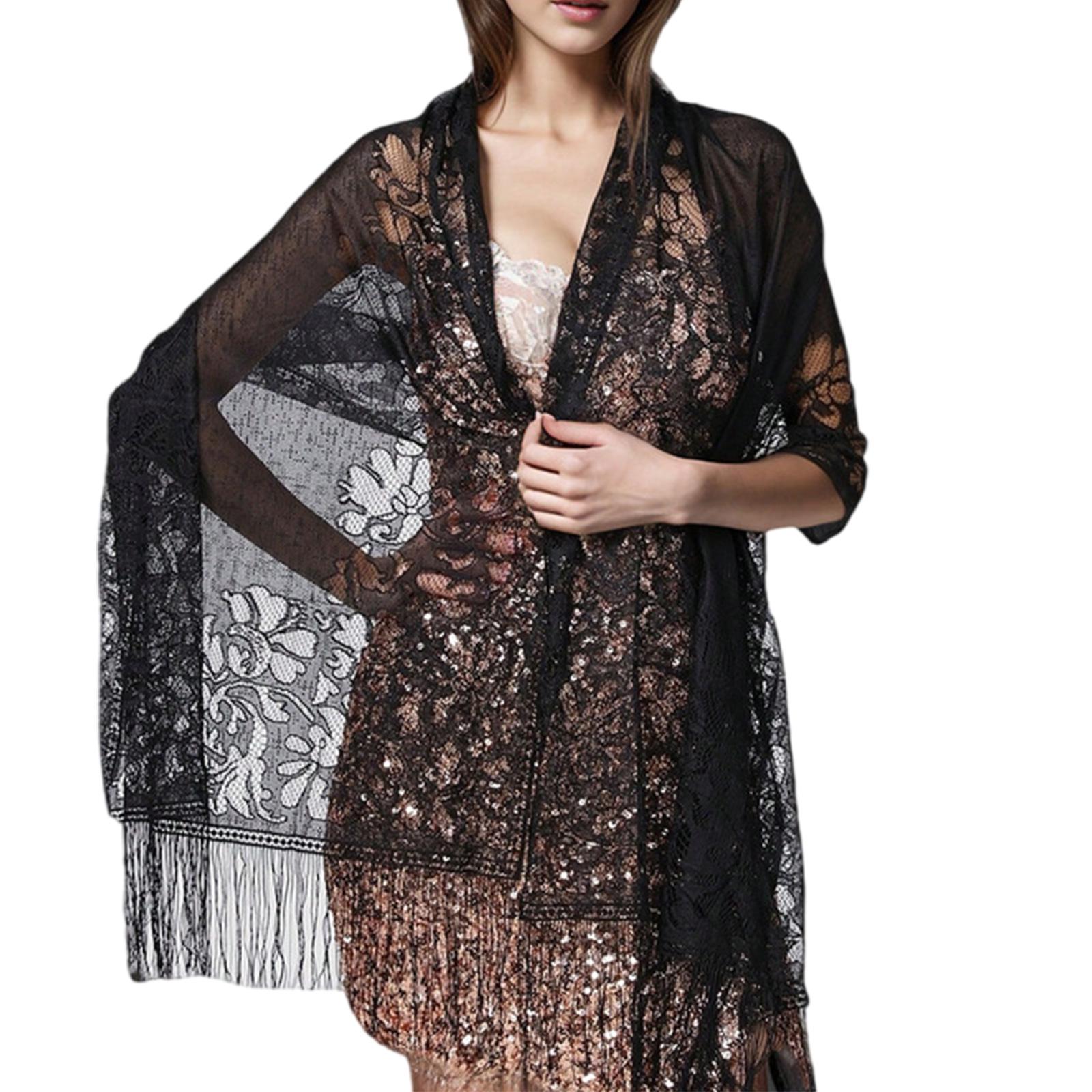 

Элегантная женская шаль-накидка для вечернего платья Легкий шарф Малайзия Однотонный Ажурный Кисточка Длинная накидка-шаль чёрный