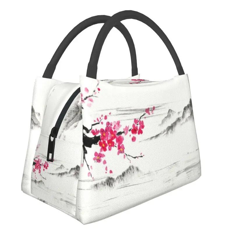 Cherry Blossom Insulated Lunch Tote Bag for Women Sakura Cherry Blossom Cherry Portable Thermal Cooler Food Lunch Box Travel