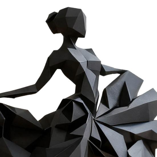 Geometric Faceted Dancer Figurine, 3D Printed Black Ballet Dancer Statue, Modern Ballerina Sculpture for Home Shelf Table Decor