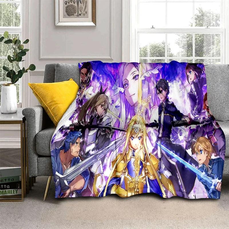 Sword Art Online SAO Novel Cartoon Blanket,Soft Throw Blanket for Home Bedroom Bed Sofa Picnic Travel Office Cover Blanket Kids