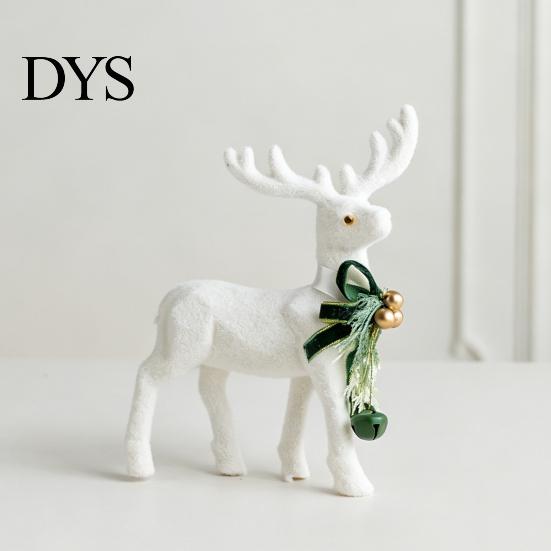 Reusable Tabletop Decoration Pieces White Flocked Elk Ornament, Ribbon Bell Decor 3D Standing Deer Minimalist Ornaments Figurine, Decorative
