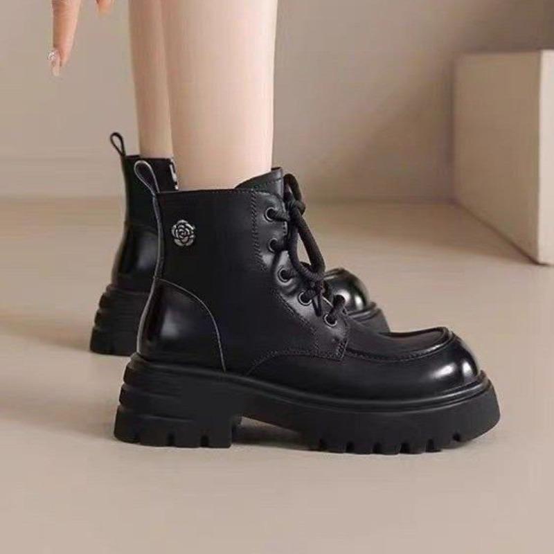 Versatile platform Martin boots women's autumn new fashion heightening thick heel lace-up short boots