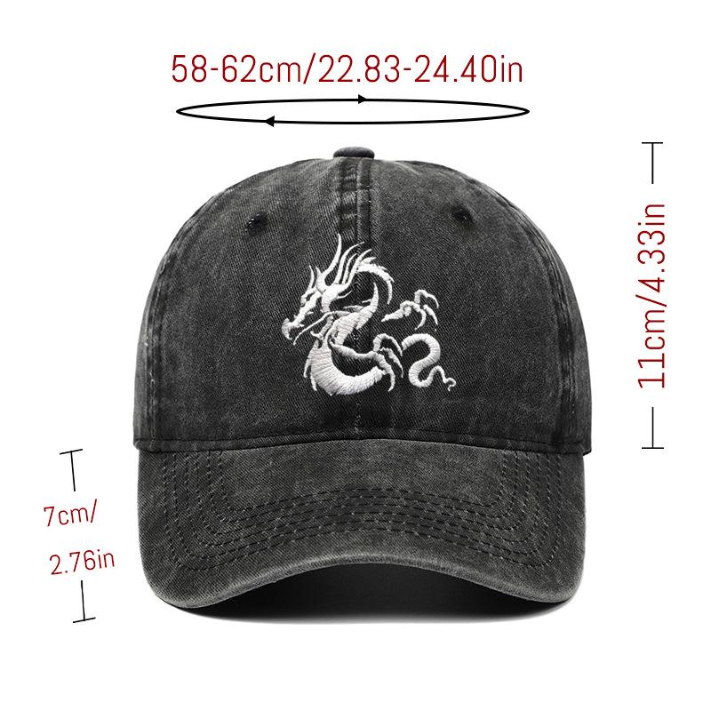 European Dragon Embroidery Vintage Washed Cotton Baseball Cap