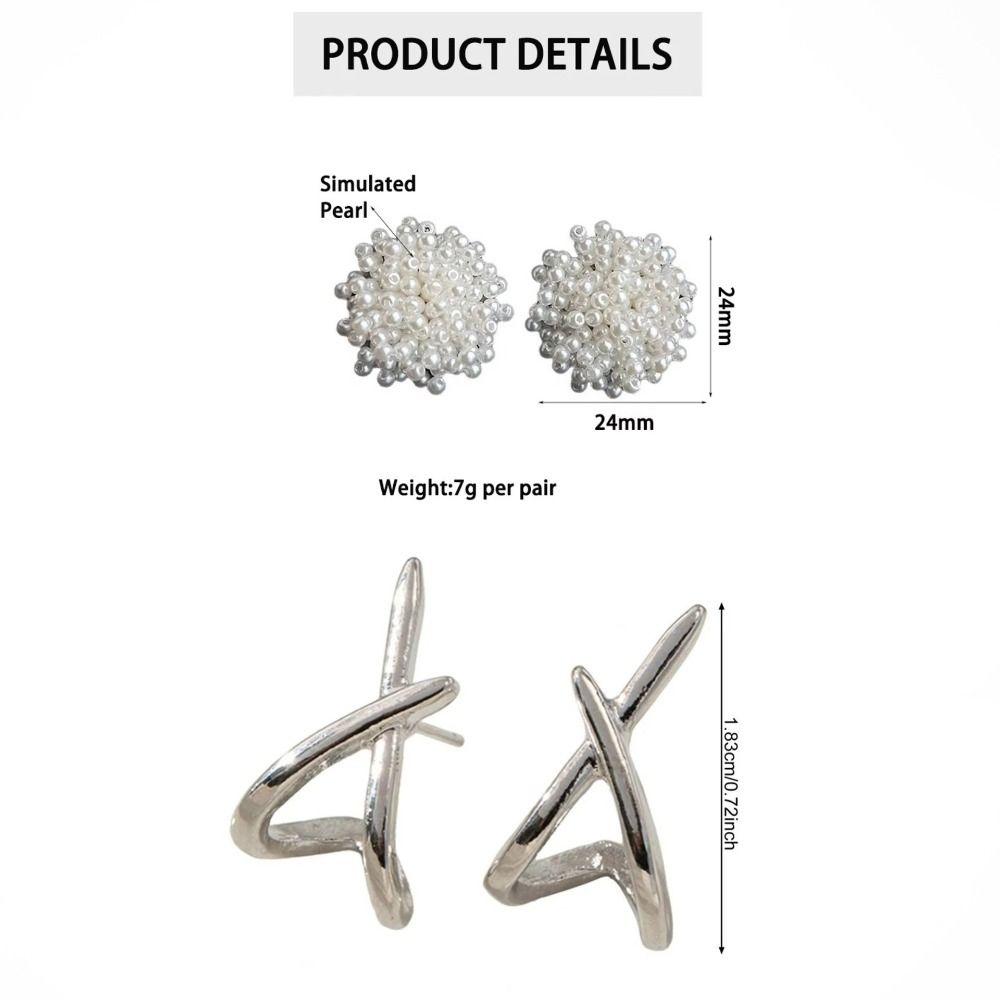 Elegant Gold Pearl Earrings Gentle White Hollow Out Cross Stud Earrings Alloy Ear Accessory Holiday Gift